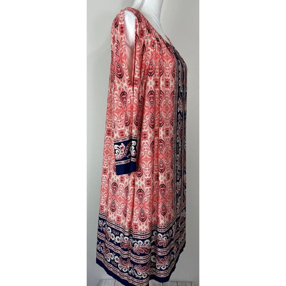 London Times Medallion Border Print Midi Shift Pink Navy Keyhole Plus Size 20W - Picture 4 of 12